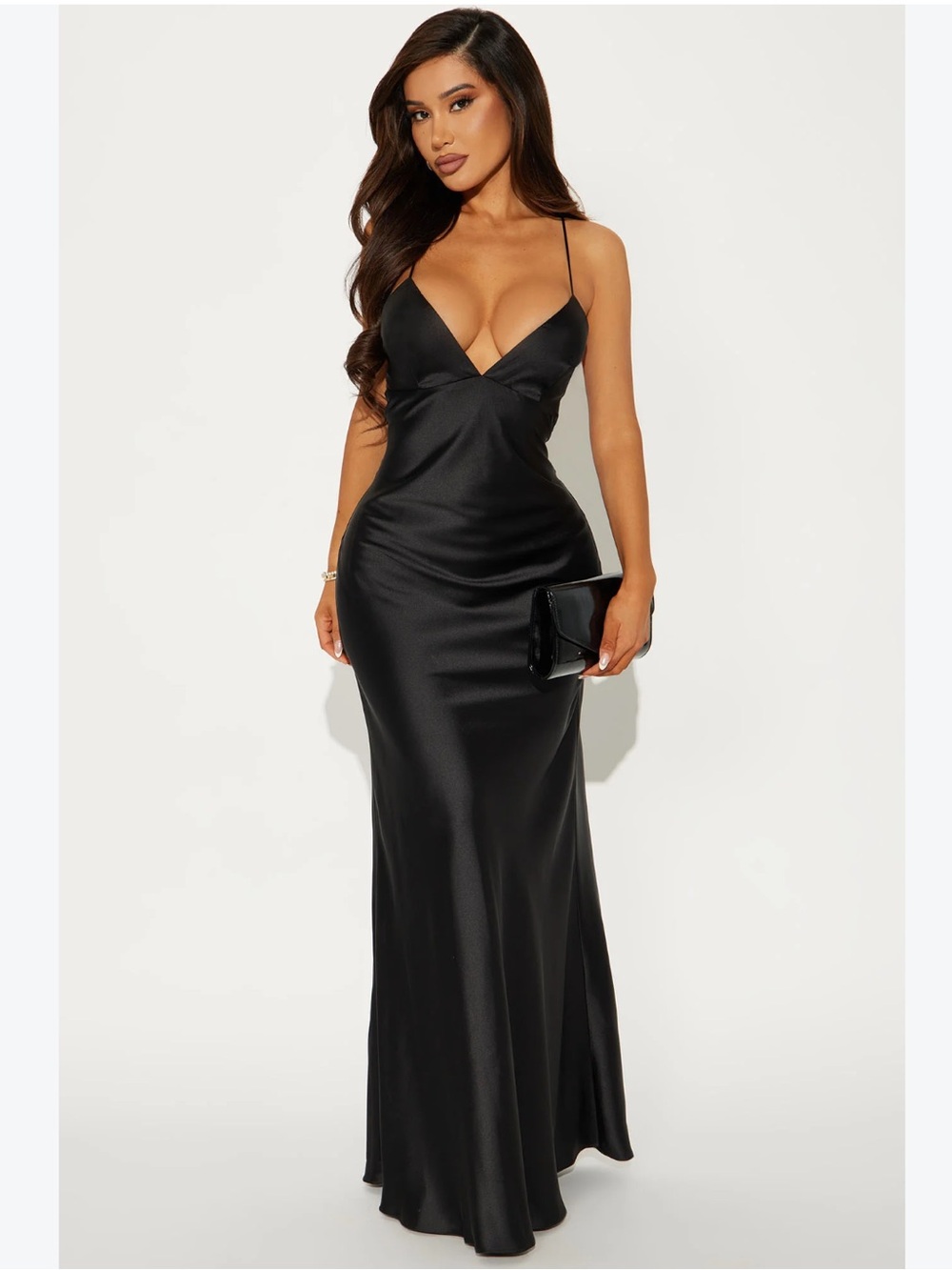 Another Story Black Satin Maxi Dress Slit Front L